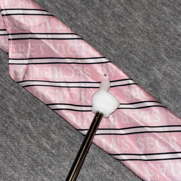 Victoria’s Secret Satin Silky 100% Polyester Pink and White Stripe Logo Scarf - Picture 10 of 10
